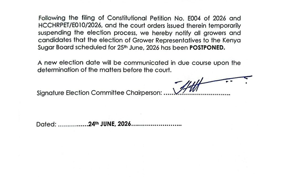 POSTPONEMENT OF GROWER ELECTIONS