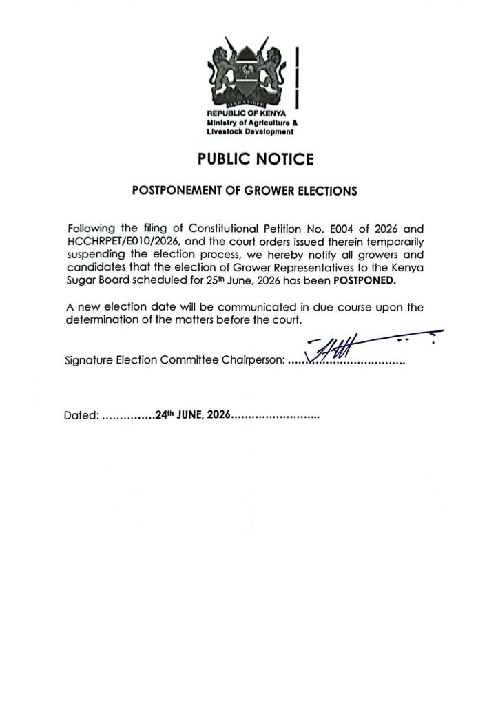 POSTPONEMENT OF GROWER ELECTIONS
